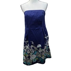 Old Navy Strapless Navy Blue Floral Border Print Dress